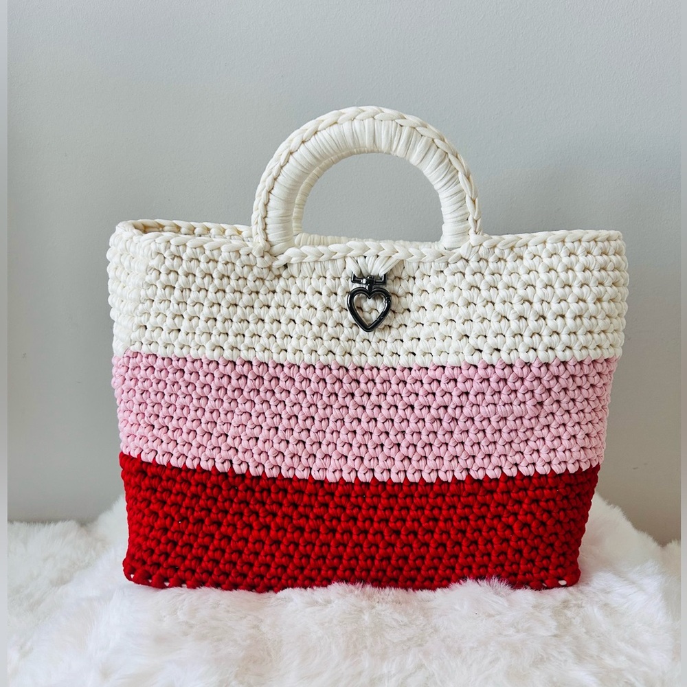 Valentine Tote Bag with Heart Clip Accent